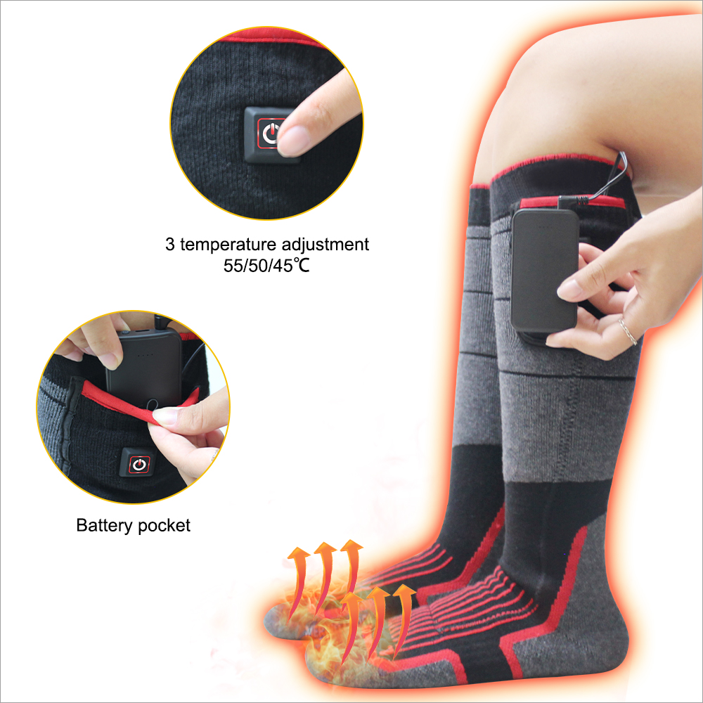 3.7v 5v 7.4v Battery Powered Electrical Heated Socks for Skiing