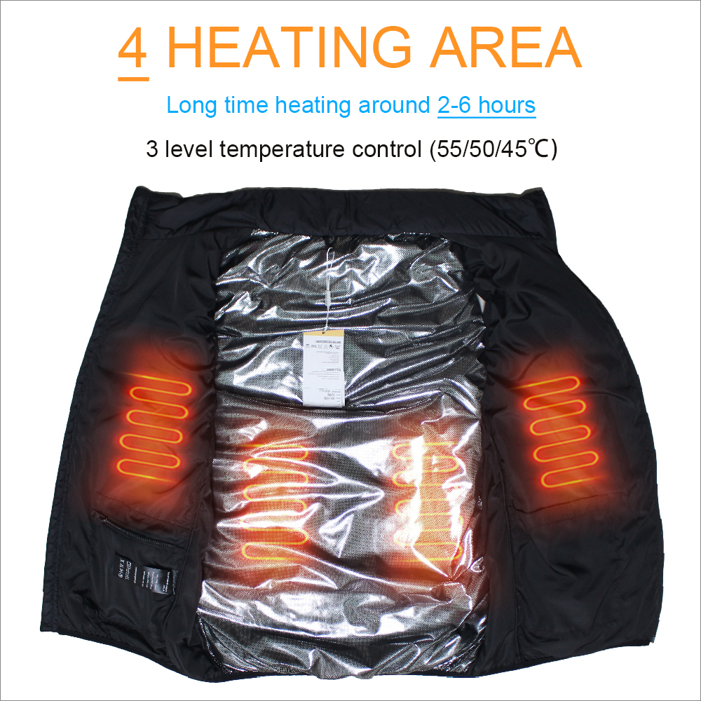 Men's heated vest sleeveless vest 3 level temperature heated body battery heated vest