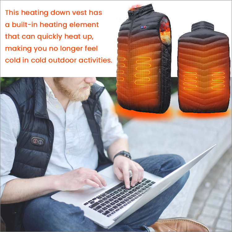 Men's heated vest sleeveless vest 3 level temperature heated body battery heated vest