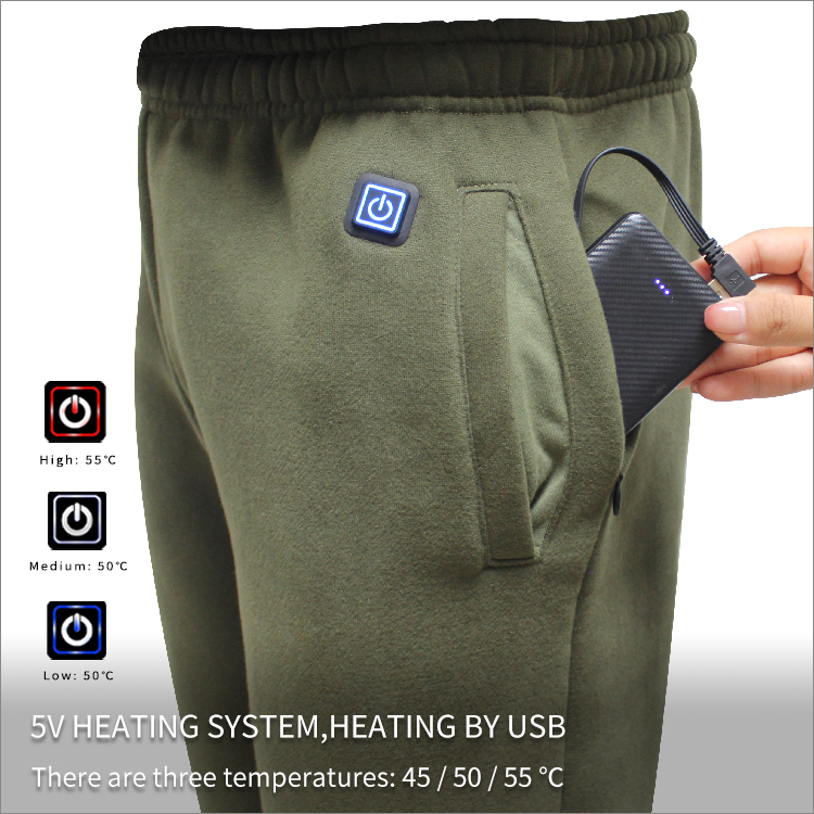 Winter Army Green Trousers Battery 3 Zones Heated Sports Pants For Men