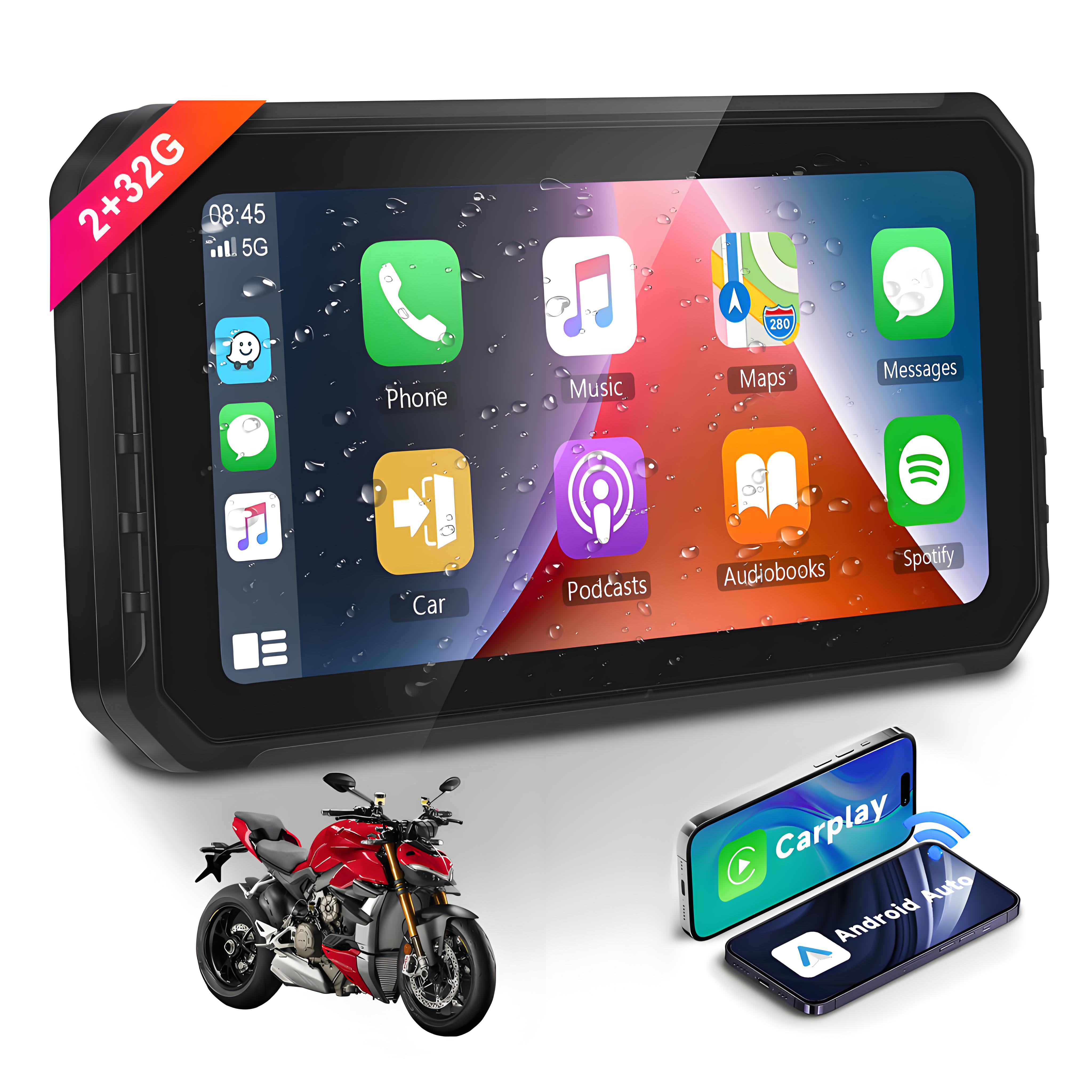 Zmecar 6,2-Zoll-Android-System 2 + 32 GB tragbares Motorrad Carplay Unterstützung Wireless Carplay Android Auto WIFI Bluetooth Aux TF Karte GPS-Navigation
