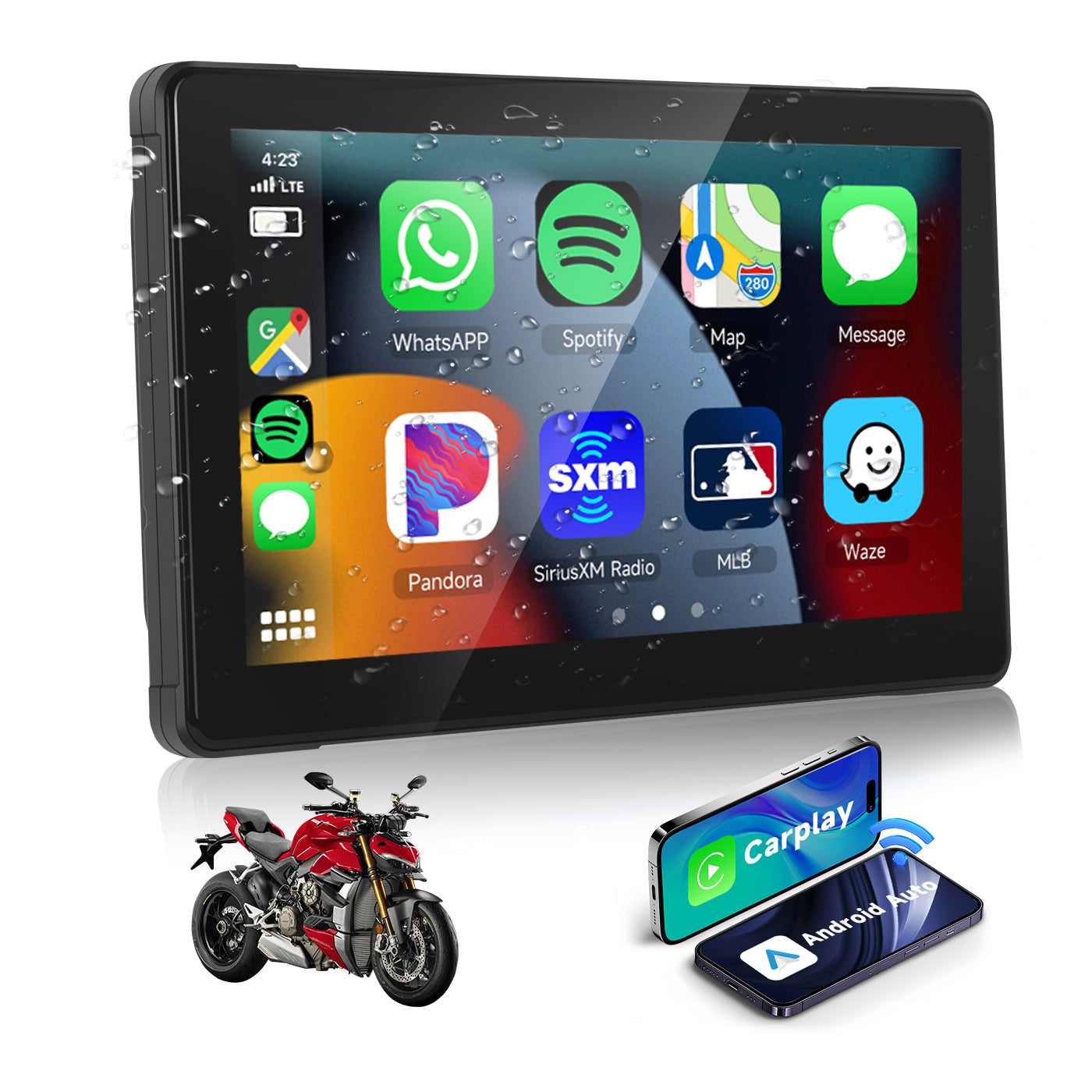 Zmecar 7" Motorcycle GPS system Wireless Carplay Android Auto Screen IP67 Waterproof screen, Dual Bluetooth Connectivity, TF/Type-C