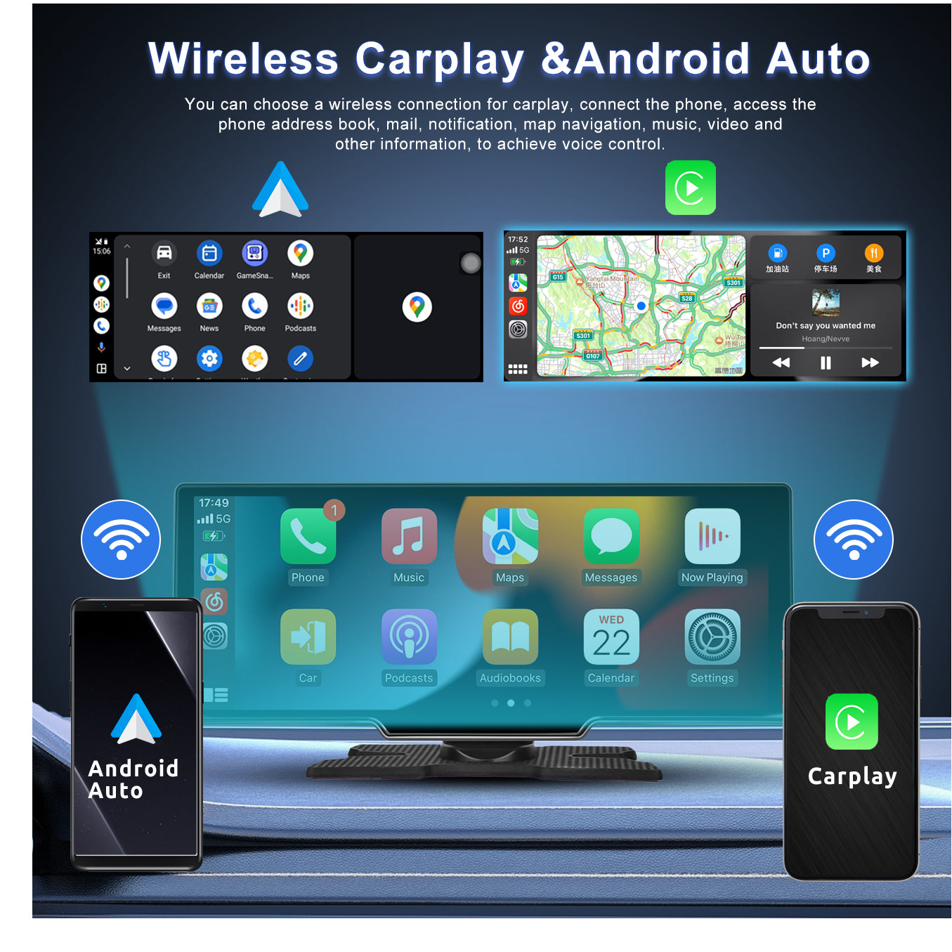 Zmecar  10.26 Inch 4+64G Android 13 Portable Apple CarPlay Screen, Wireless Android Auto Car Stereo with GPS Navigation & WiFi, 8-Core , Bluetooth Hands-Free, support Backup Camera