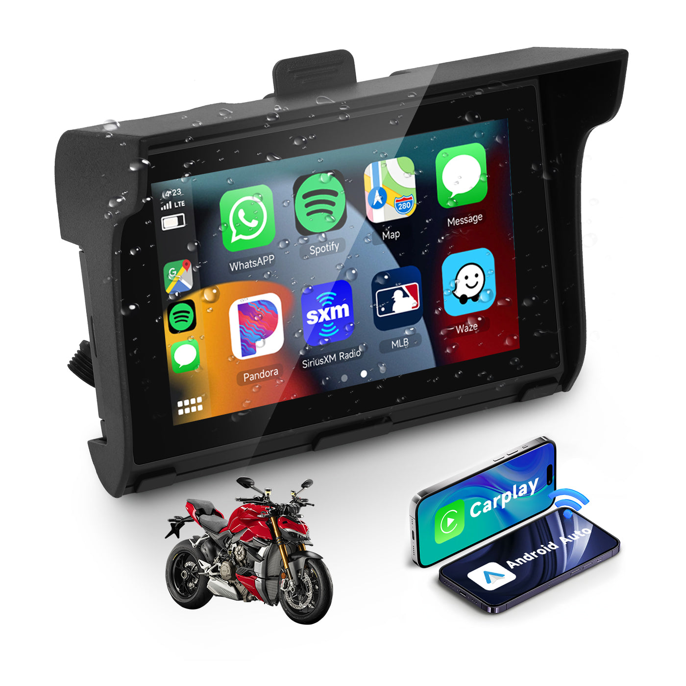 Zmecar 5" Motorcycle Carplay Portable Android Auto Screen Supports Android AirPlay Android Cast, Bluetooth transmitter TF/USB