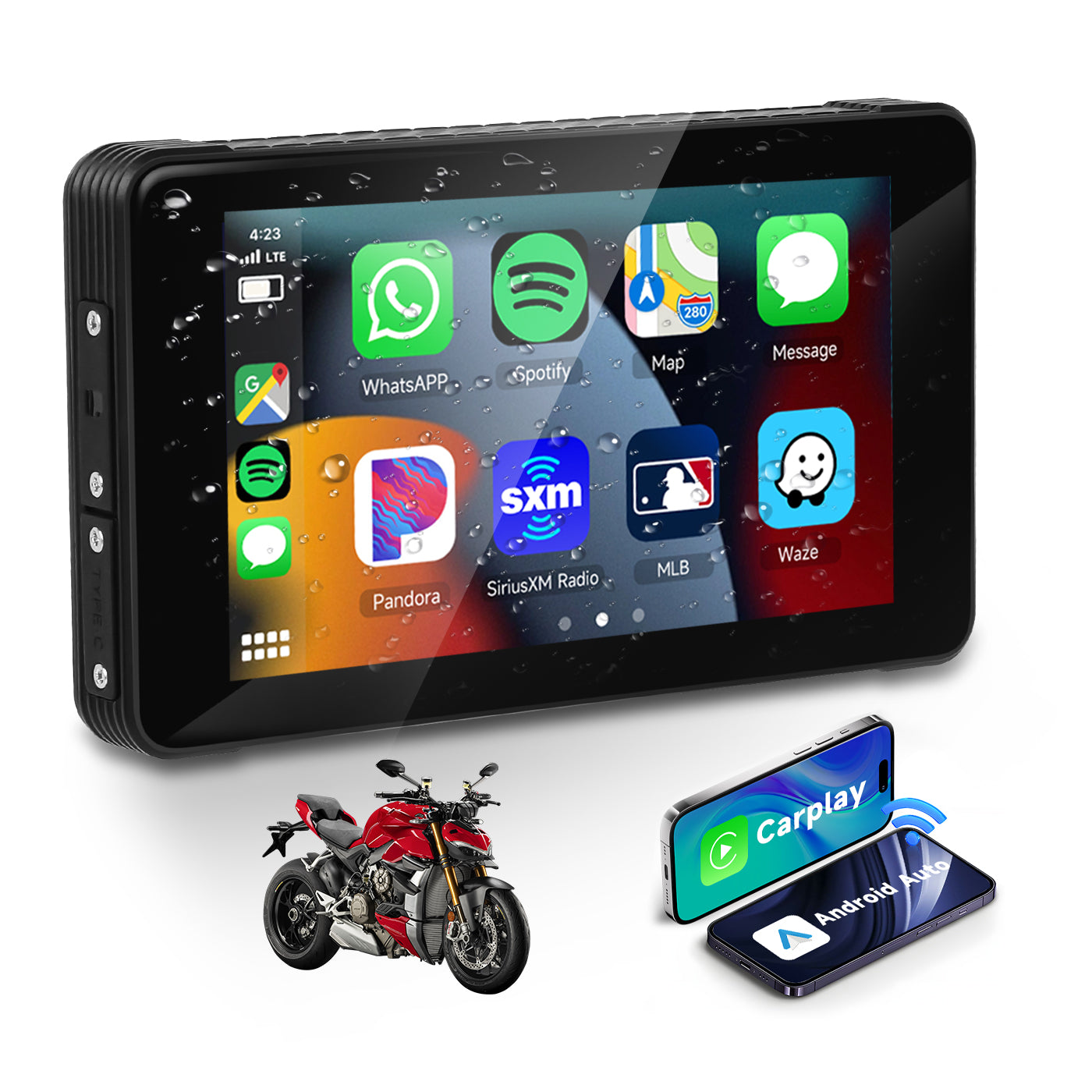 Zmecar 5inch Motorcycle GPS Wireless Carplay Android Auto Screen IP65 Waterproof screen, Dual Bluetooth Connectivity, TF/Type-C for Software Upgrade