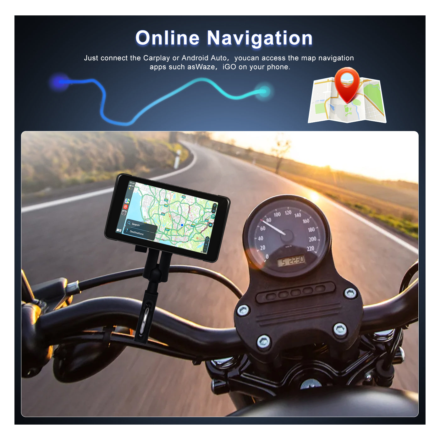 Zmecar 5inch Motorcycle GPS Wireless Carplay Android Auto Screen IP65 Waterproof screen, Dual Bluetooth Connectivity, TF/Type-C for Software Upgrade