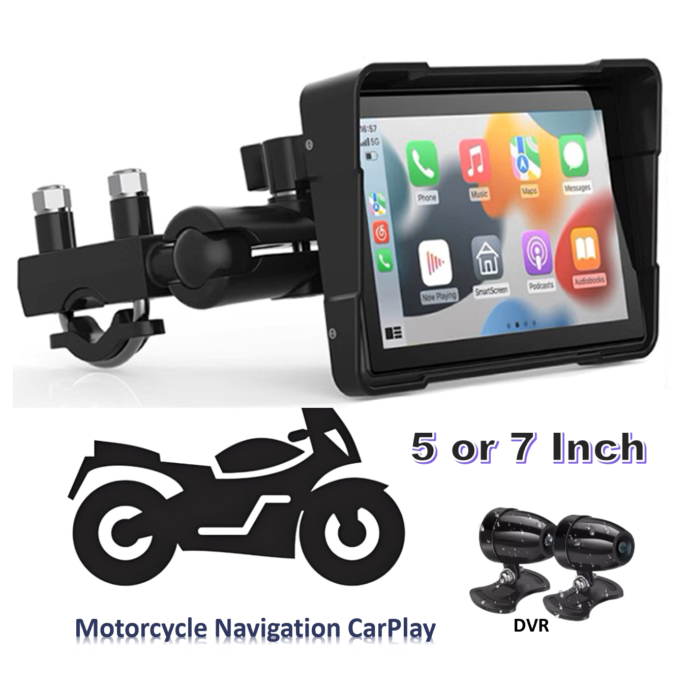 Zmecar Motorcycle Car Play IP67 Waterproof 5 Inch Touch Screen Android Auto DVR BT Navigation GPS Motorcycle Carplay
