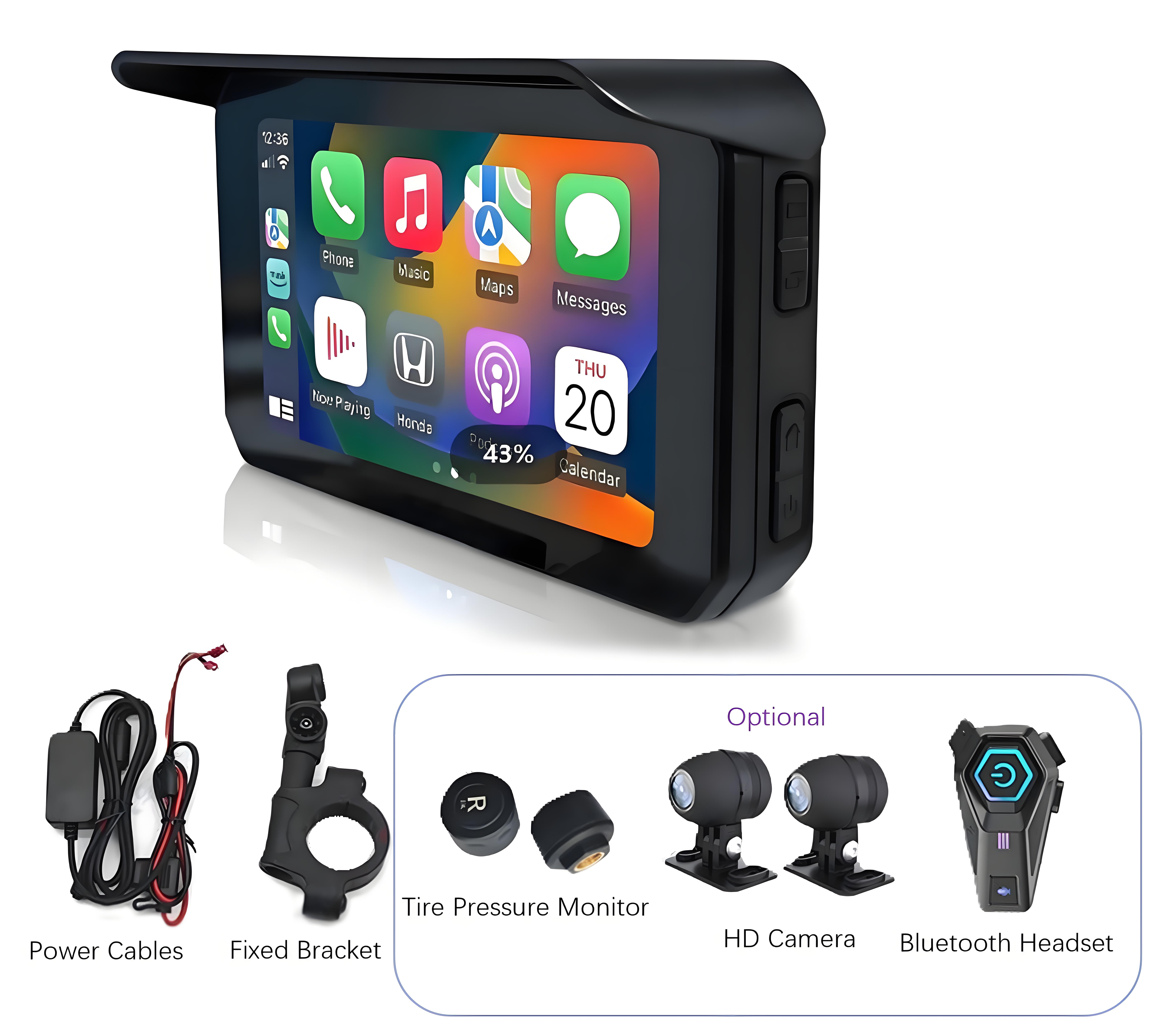 Zmecar 5 Inch Motorcycle Navigation Screen Waterproof Wireless Carplay Android Auto GPS Built-In Motorcycle Carplay