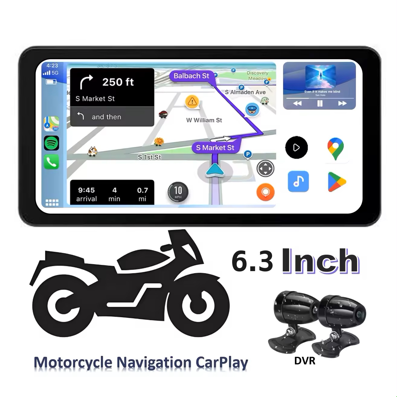 Zmecar 6.3Inch 8Core Android 13.0 Portable Motorcycle Screen Carplay Android Auto Player Supports WIFI Bluetooth GPS 4G DVR TPMS