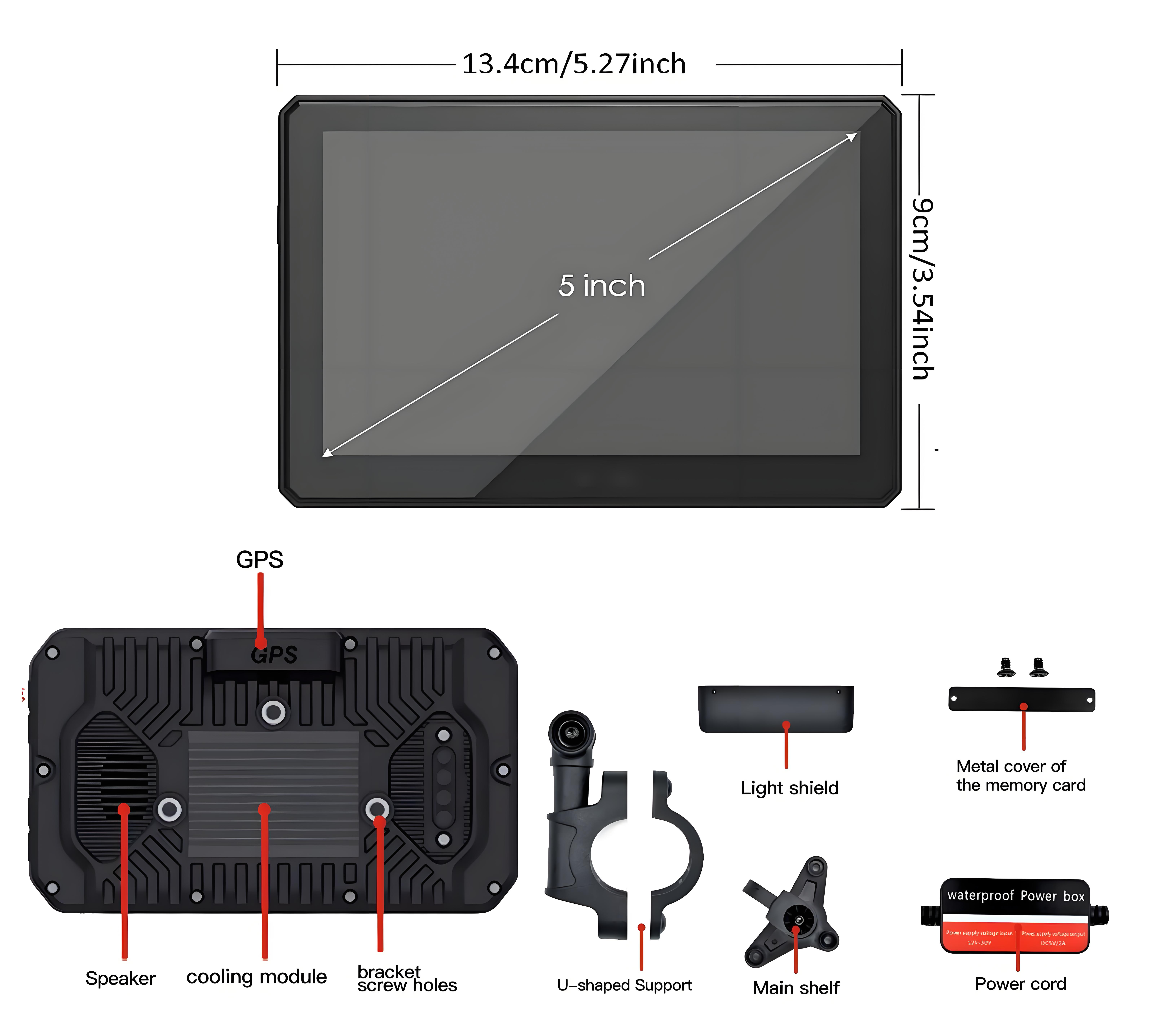 Zmecar 5 Inch Motorcycle Navigation Screen Waterproof Wireless Carplay Android Auto GPS Built-In Motorcycle Carplay