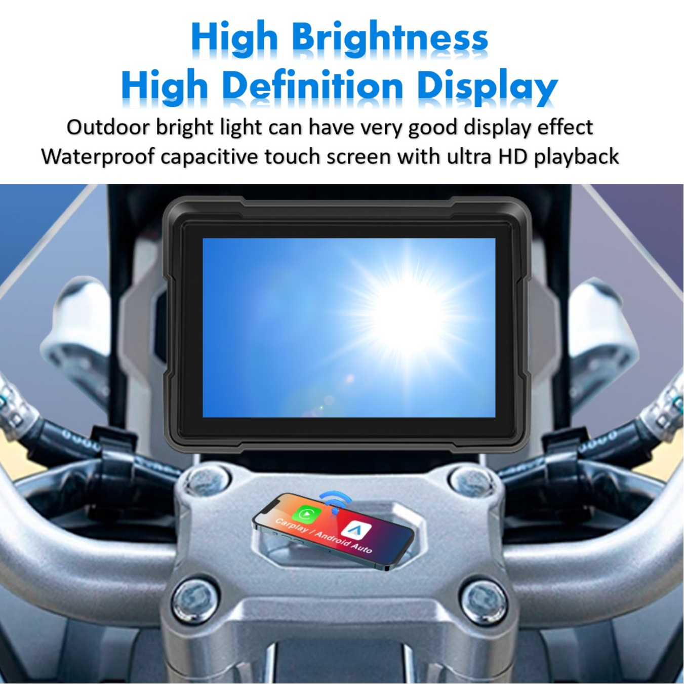 Zmecar Motorcycle Car Play IP67 Waterproof 5 Inch Touch Screen Android Auto DVR BT Navigation GPS Motorcycle Carplay