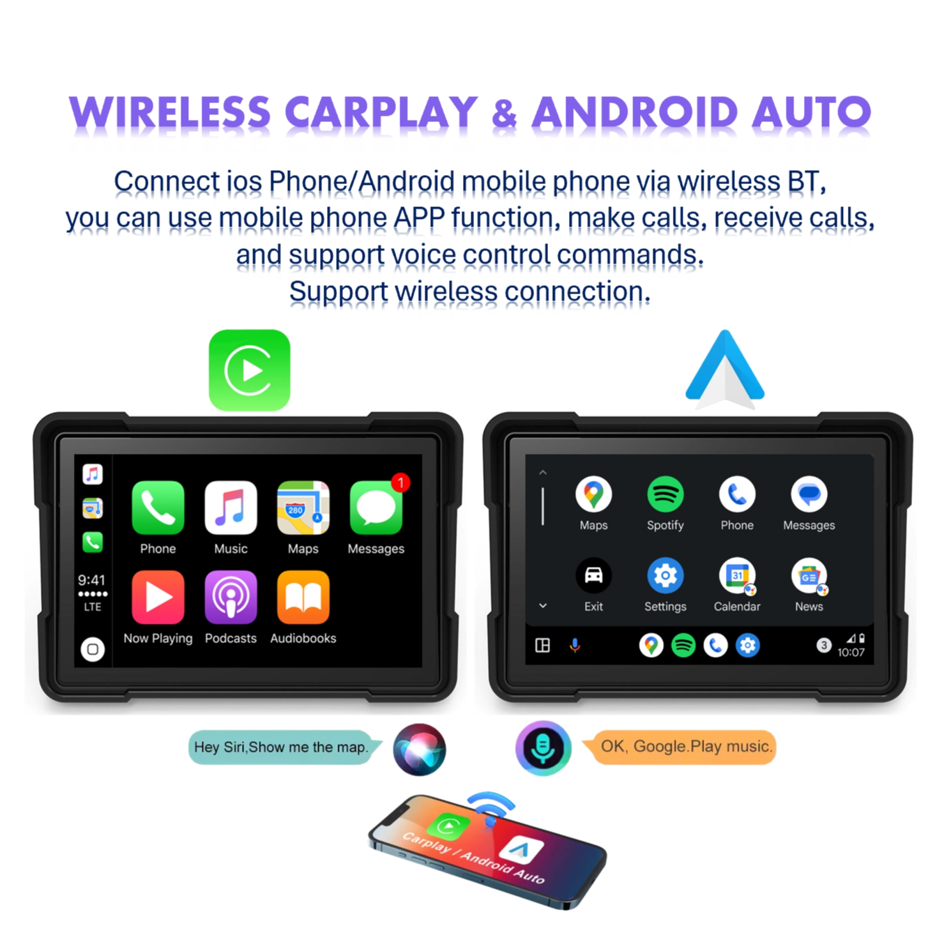 Zmecar Motorcycle Car Play IP67 Waterproof 5 Inch Touch Screen Android Auto DVR BT Navigation GPS Motorcycle Carplay