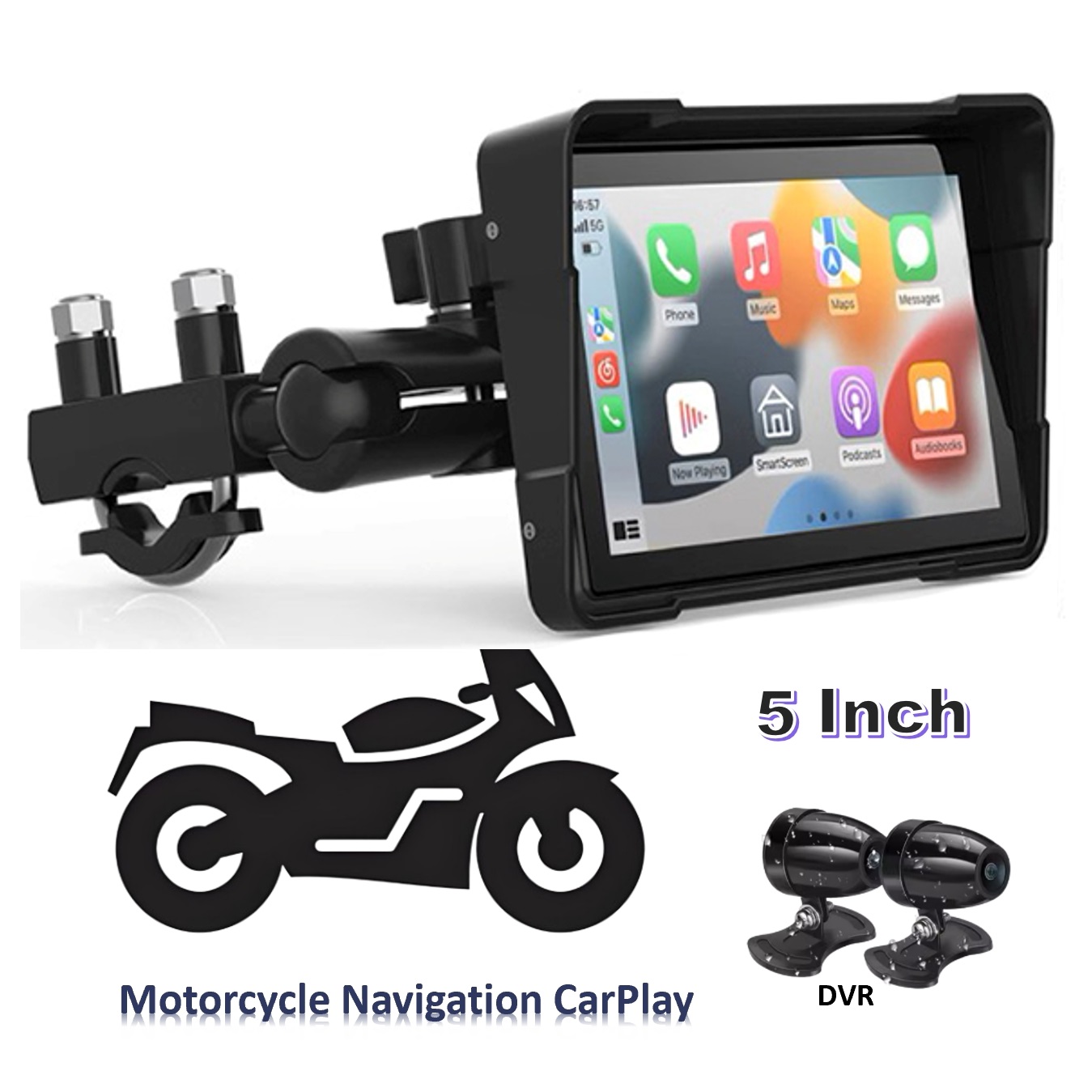 Zmecar Motorcycle Car Play IP67 Waterproof 5 Inch Touch Screen Android Auto DVR BT Navigation GPS Motorcycle Carplay