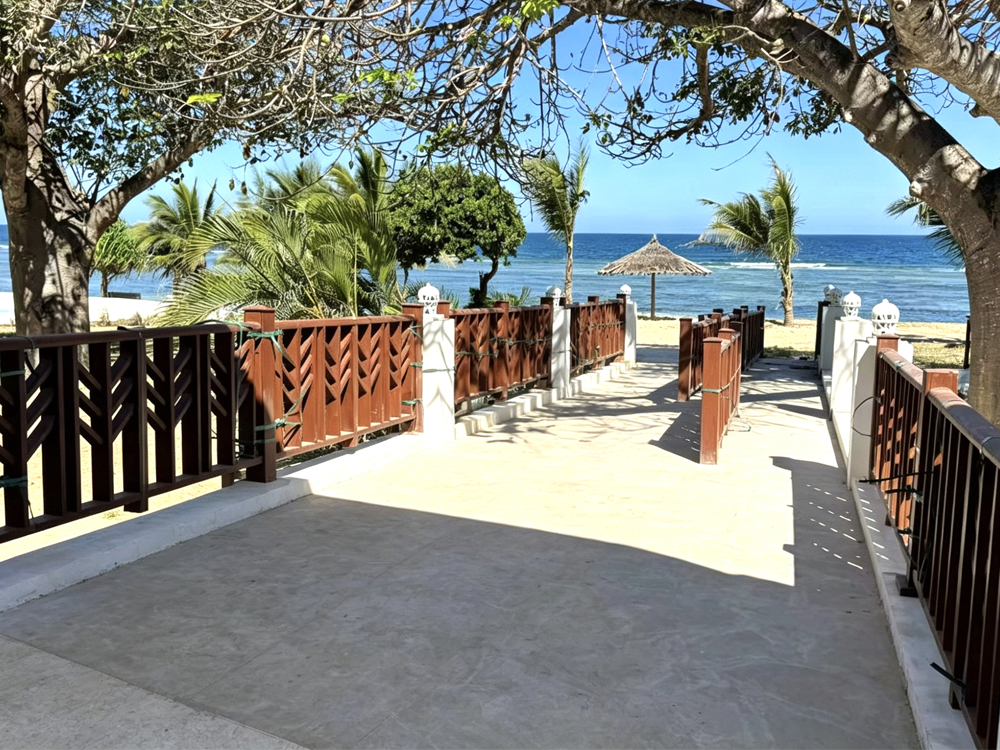 Bamboo railings, coastal hotel in Kenya