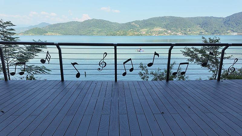 Outdoor bamboo decking at Dongjiang Lake, Chenzhou, China