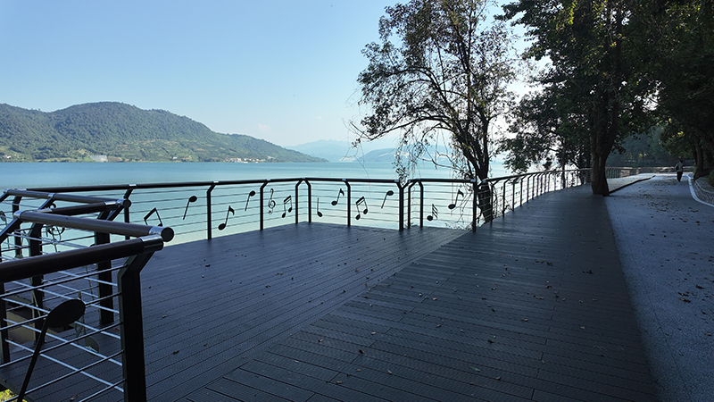 Outdoor bamboo decking at Dongjiang Lake, Chenzhou, China