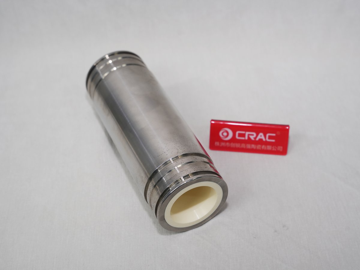 Ceramic plunger with metal sleeve assembly