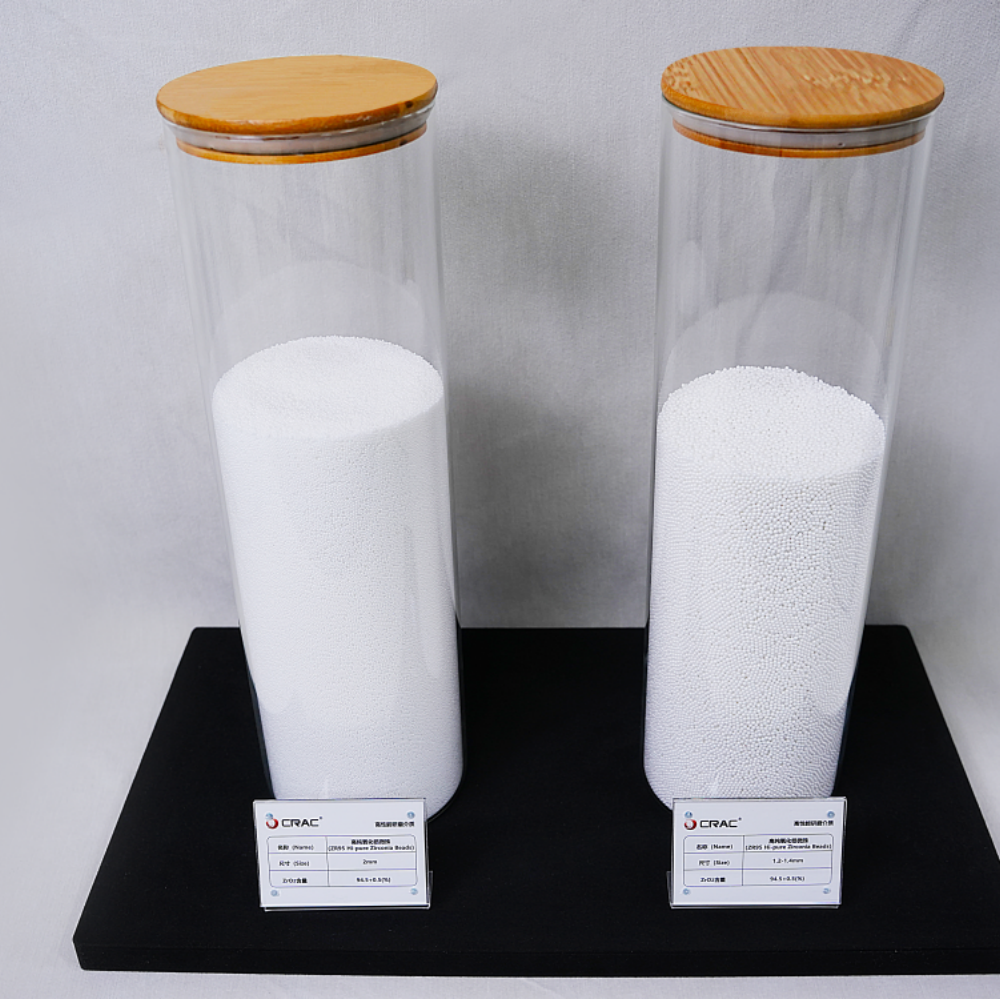 CRAC zirconia beads packaged with specification labels for full traceability